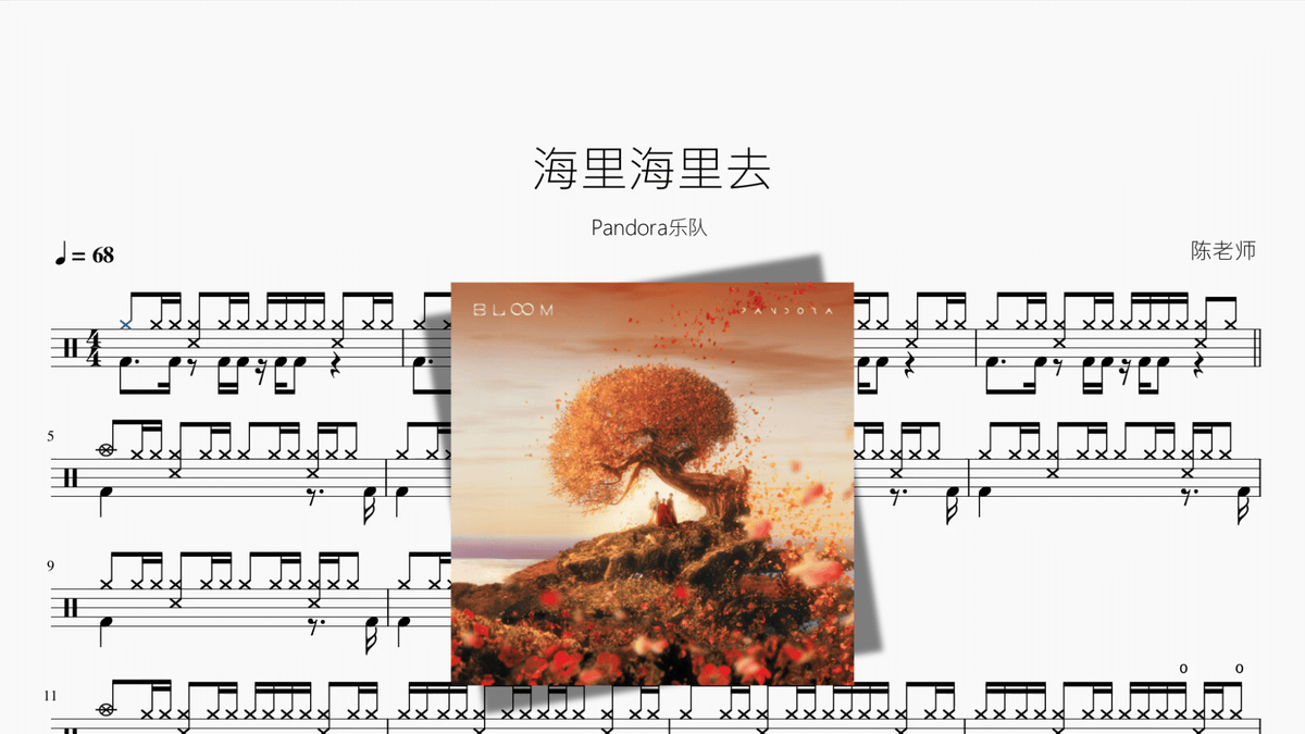海里海里去【Pandora乐队】 — partitura de batería Drumtabs
