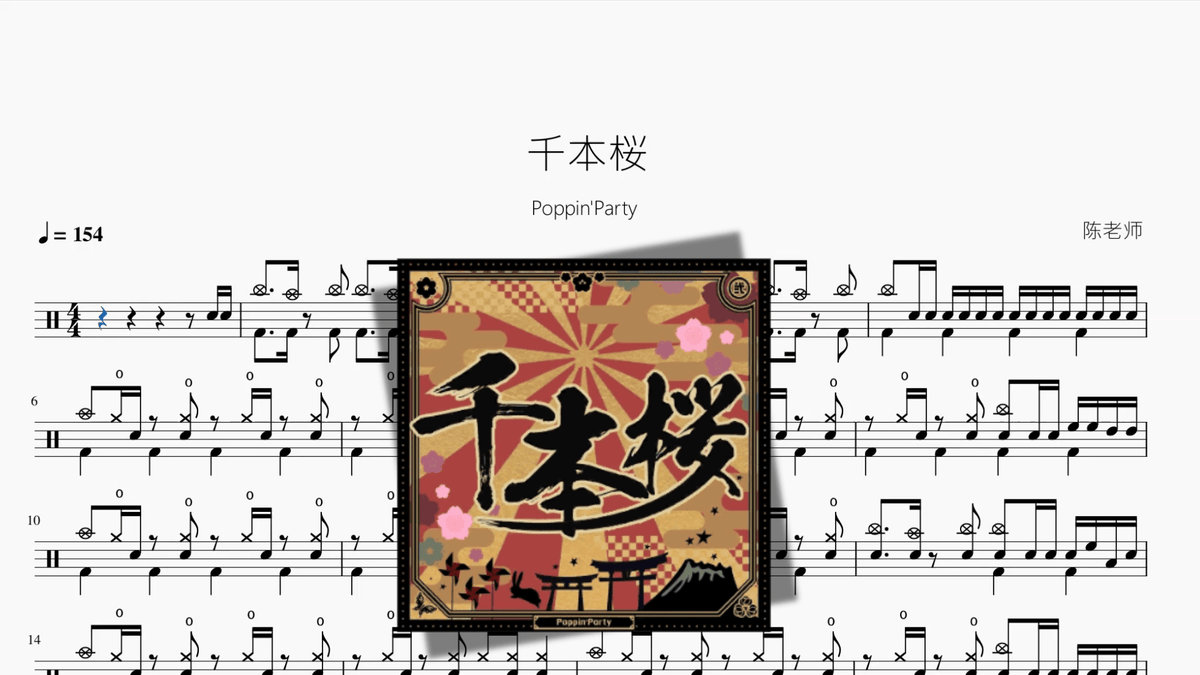 千本桜（千本樱）【Poppin'Party】 — partitura de batería Drumtabs