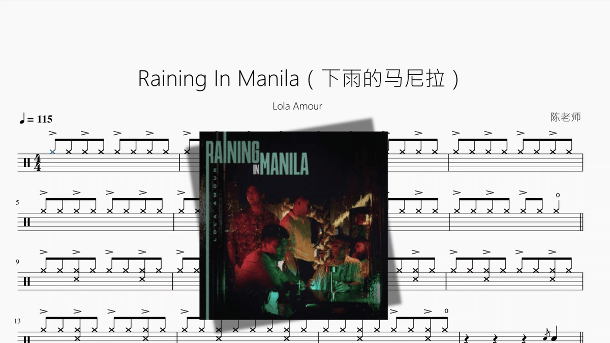 Raining In Manila（下雨的马尼拉）【Lola Amour】 — partitura de batería Drumtabs