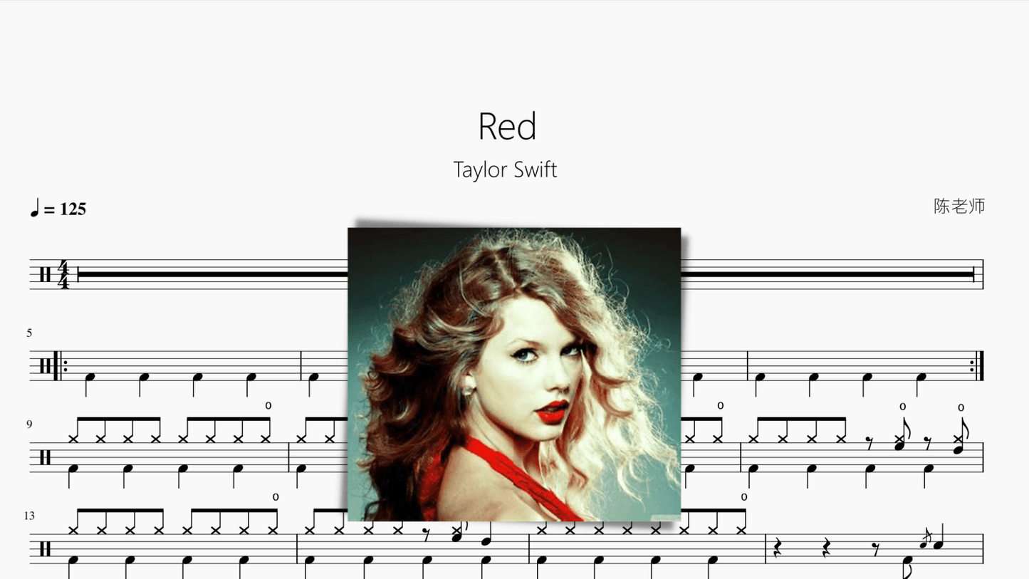 Red【Taylor Swift】 - 鼓譜 Drumtabs ドラム楽譜