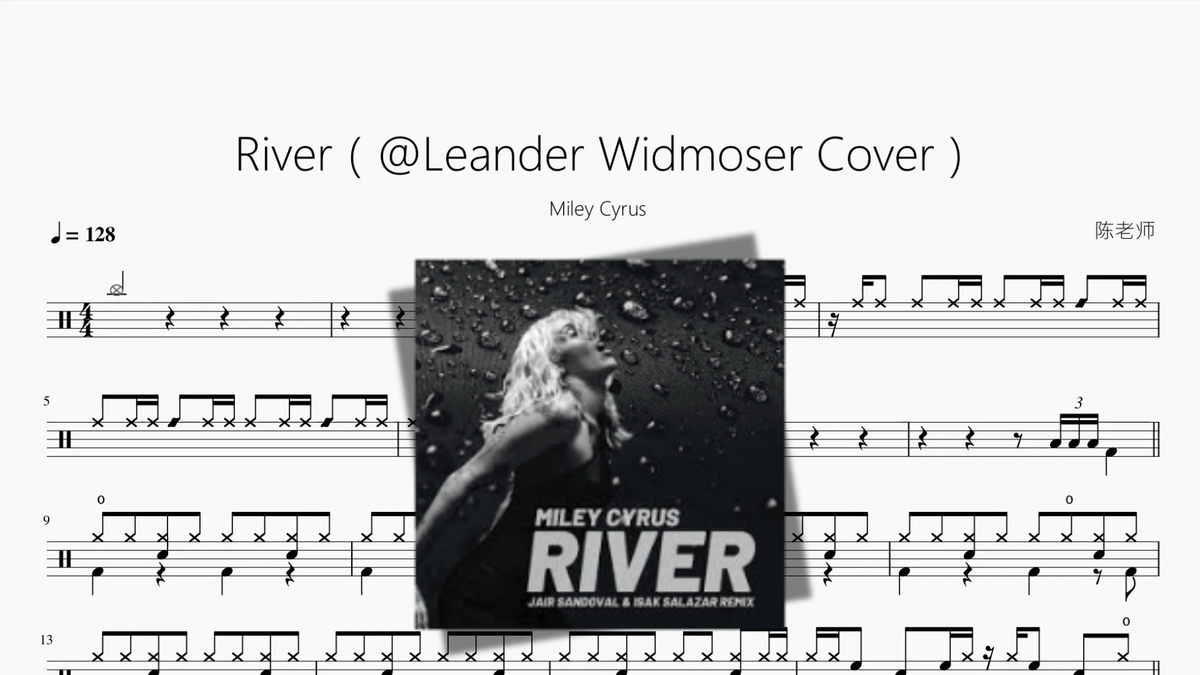 River（@Leander Widmoser Cover）【Miley Cyrus】 — partitura de batería Drumtabs