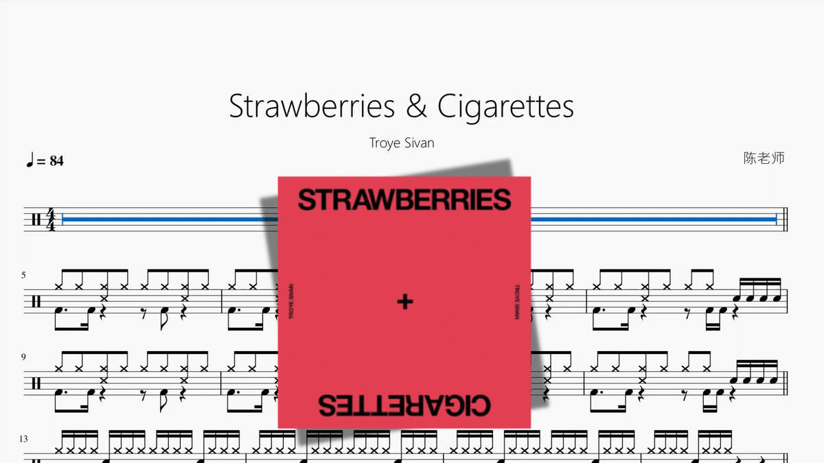 Strawberries & Cigarettes 【Troye Sivan】 — partitura de batería Drumtabs