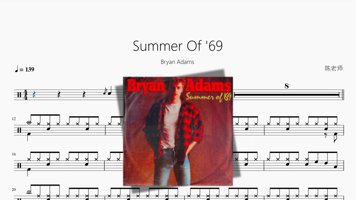 Summer Of '69【Bryan Adams】 — partitura de batería Drumtabs