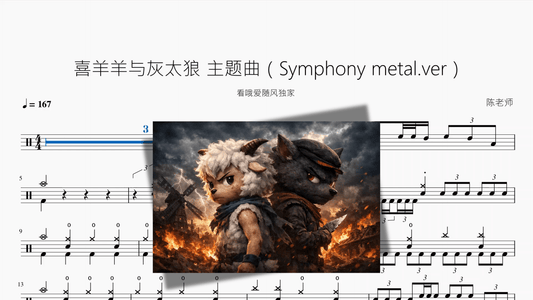 喜羊羊与灰太狼（Symphony metal ver）【死核版】 - 鼓譜 Drumtabs ドラム楽譜