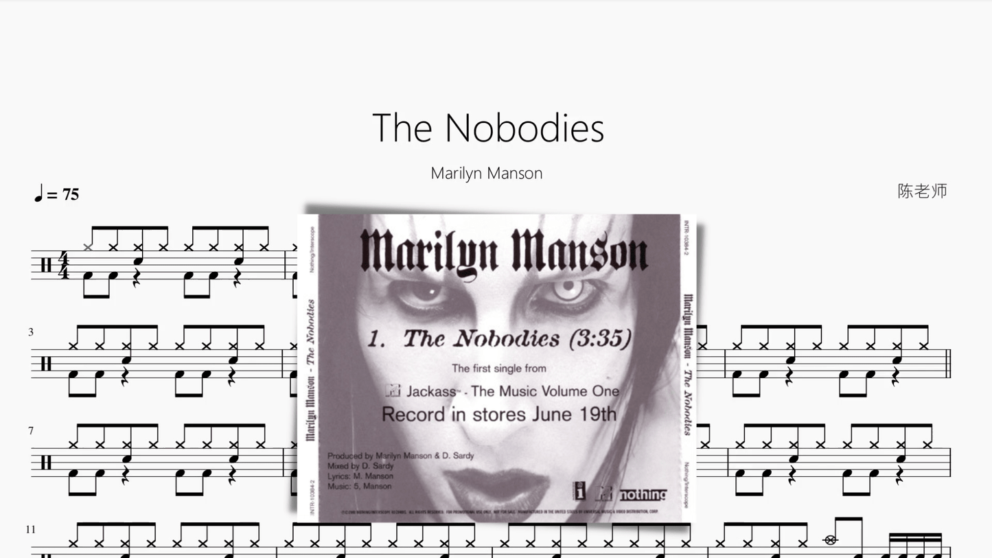 The Nobodies【Marilyn Manson】 - 鼓譜 Drumtabs ドラム楽譜