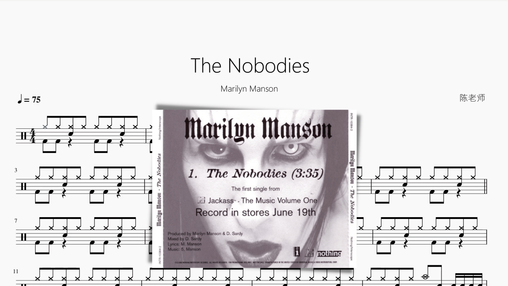 The Nobodies【Marilyn Manson】 - 鼓譜 Drumtabs ドラム楽譜