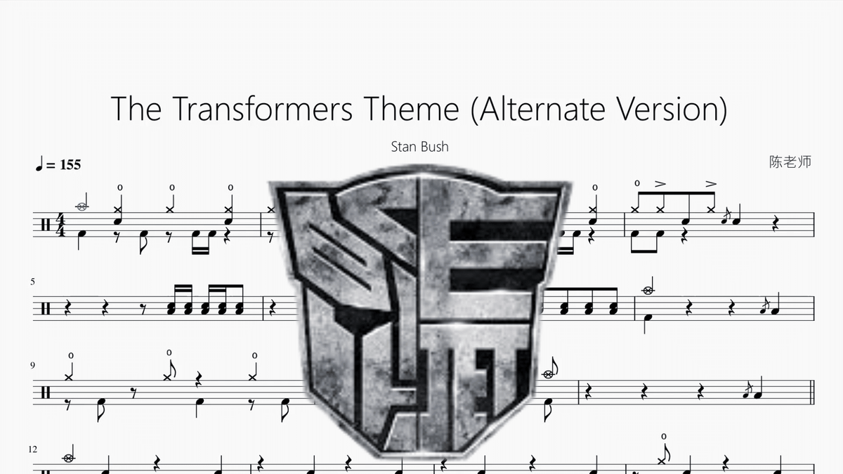 The Transformers Theme (Alternate Version)【Stan Bush】 — partitura de batería Drumtabs