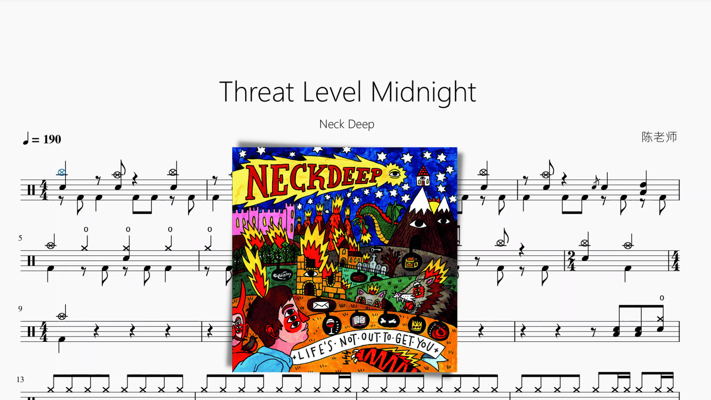 Threat Level Midnight【Neck Deep】 - 鼓譜 Drumtabs ドラム楽譜
