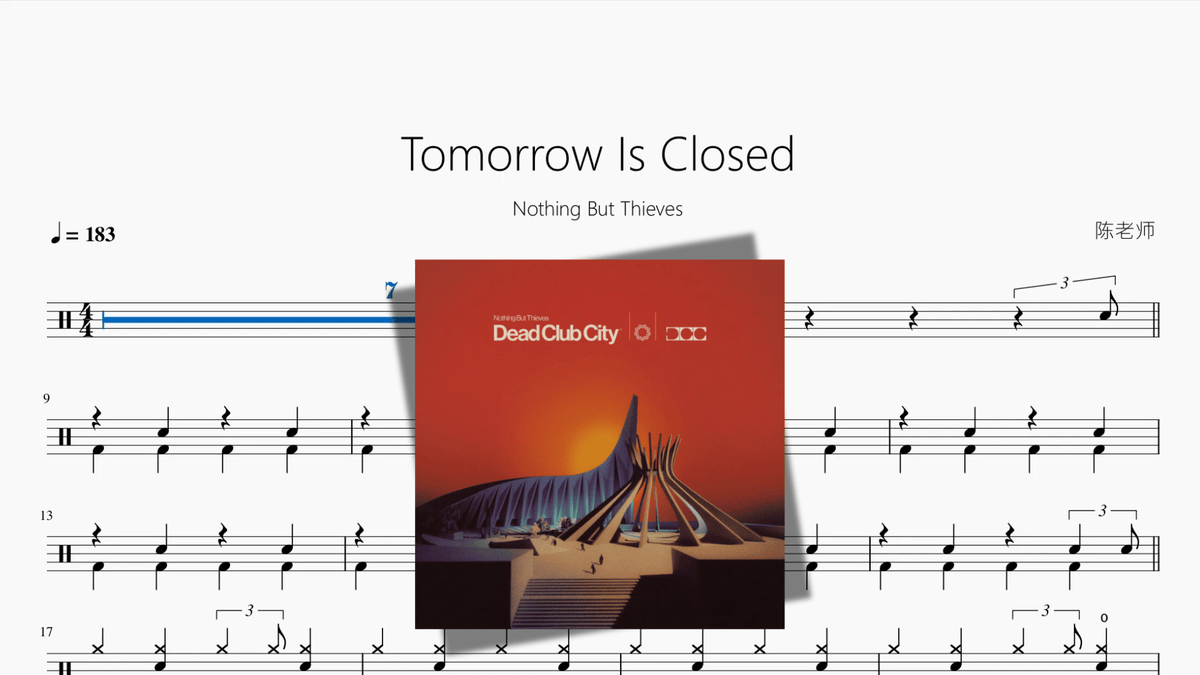 Tomorrow Is Closed【Nothing But Thieves】 — partitura de batería Drumtabs