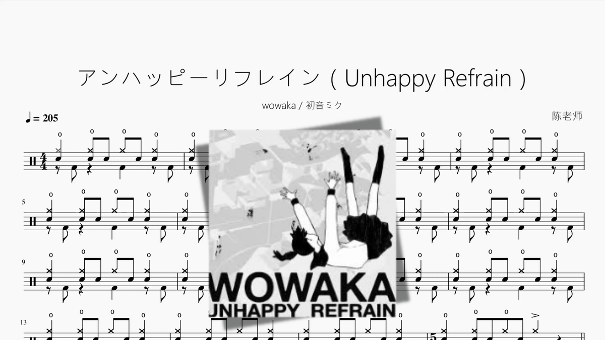 アンハッピーリフレイン（Unhappy Refrain）【wowaka & 初音ミク】 — partitura de batería Drumtabs
