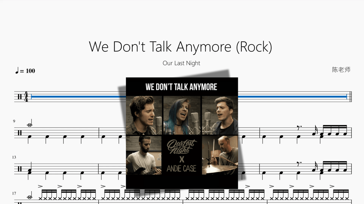 We Don't Talk Anymore Rock【Our Last Night】 — partitura de batería Drumtabs