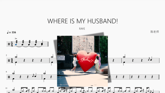 WHERE IS MY HUSBAND!【RAYE】 — partitura de batería Drumtabs