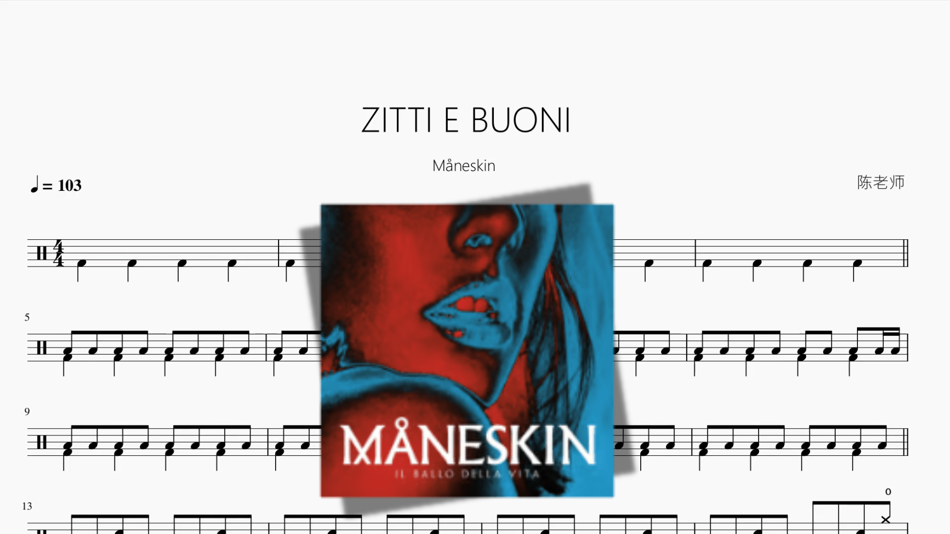ZITTI E BUONI【Måneskin】 - 鼓譜 Drumtabs ドラム楽譜